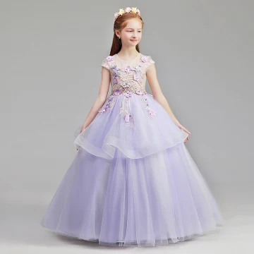 Flower Fairy Lavender Flower Girl Dresses 2019 A Line Princess Scoop Neck Cap Sleeves Appliques Lace Pearl Rhinestone Floor Length Long Ruffle Wedding Party Dresses