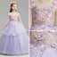 Flower Fairy Lavender Flower Girl Dresses 2019 A-Line / Princess Scoop Neck Cap Sleeves Appliques Lace Pearl Rhinestone Floor-Length / Long Ruffle Wedding Party Dresses
