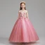 Flower Fairy Candy Pink Flower Girl Dresses 2019 A-Line / Princess Scoop Neck Cap Sleeves Appliques Lace Flower Pearl Floor-Length / Long Ruffle Wedding Party Dresses
