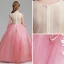 Flower Fairy Candy Pink Flower Girl Dresses 2019 A-Line / Princess Scoop Neck Cap Sleeves Appliques Lace Flower Pearl Floor-Length / Long Ruffle Wedding Party Dresses