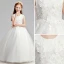 Chic / Beautiful Ivory Flower Girl Dresses 2019 A-Line / Princess Scoop Neck Sleeveless Appliques Lace Pearl Floor-Length / Long Ruffle Wedding Party Dresses