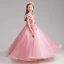 Elegant Candy Pink Flower Girl Dresses 2019 A-Line / Princess V-Neck Puffy Short Sleeve Appliques Lace Flower Pearl Floor-Length / Long Ruffle Wedding Party Dresses
