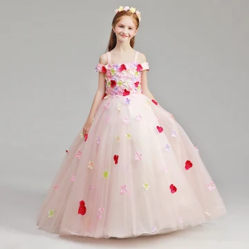 Flower Fairy Pearl Pink Flower Girl Dresses 2019 A Line Princess Shoulders Off The Shoulder Short Sleeve Appliques Flower Floor Length Long Ruffle Wedding Party Dresses