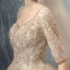 Luxe Champagne Robe De Mariée 2019 Princesse Encolure Carrée 1/2 Manches Percé Appliques En Dentelle Perlage Chapel Train Volants