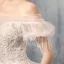Luxus / Herrlich Ivory / Creme Brautkleider / Hochzeitskleider 2019 A Linie Off Shoulder Geschwollenes Kurze Ärmel Rückenfreies Applikationen Spitze Perlenstickerei Quaste Kapelle-Schleppe Rüschen