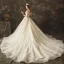 Élégant Champagne Transparentes Robe De Mariée 2019 Princesse Encolure Dégagée Manches Courtes Dos Nu Appliques En Dentelle Glitter Tulle Chapel Train Volants