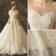 Élégant Champagne Transparentes Robe De Mariée 2019 Princesse Encolure Dégagée Manches Courtes Dos Nu Appliques En Dentelle Glitter Tulle Chapel Train Volants