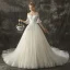 Elegant Champagne Wedding Dresses 2019 A-Line / Princess Off-The-Shoulder 1/2 Sleeves Backless Appliques Lace Glitter Tulle Chapel Train Ruffle