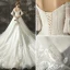 Elegant Champagne Wedding Dresses 2019 A-Line / Princess Off-The-Shoulder 1/2 Sleeves Backless Appliques Lace Glitter Tulle Chapel Train Ruffle