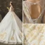Élégant Ivoire Transparentes Robe De Mariée 2019 Princesse Encolure Dégagée Manches Longues Dos Nu Doré Appliques En Dentelle Chapel Train Volants