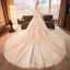Luxury / Gorgeous Champagne Wedding Dresses 2019 A-Line / Princess Square Neckline 1/2 Sleeves Backless Appliques Lace Beading Glitter Tulle Cathedral Train Ruffle