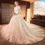 Luxury / Gorgeous Champagne Wedding Dresses 2019 A-Line / Princess Square Neckline 1/2 Sleeves Backless Appliques Lace Beading Glitter Tulle Cathedral Train Ruffle