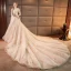 Luxury / Gorgeous Champagne Wedding Dresses 2019 A-Line / Princess Square Neckline 1/2 Sleeves Backless Appliques Lace Beading Glitter Tulle Cathedral Train Ruffle