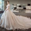 Luxe Ivoire Robe De Mariée 2019 Princesse De l'épaule Manches Courtes Dos Nu Appliques En Dentelle Perlage Cathedral Train Volants