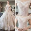 Luxe Ivoire Robe De Mariée 2019 Princesse De l'épaule Manches Courtes Dos Nu Appliques En Dentelle Perlage Cathedral Train Volants