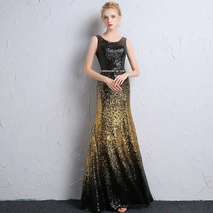 slim fit dress slacks Primavera Couture 4594 Size 12 Black Gold Sequin Prom Dress Corset Sli –  Glass Slipper Formals main image 1