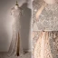 Sexy Sparkly Champagne Evening Dresses 2022 Trumpet / Mermaid Scoop Neck Short Sleeve Beading Sequins Lace Flower Floor-Length / Long Split Front Evening Party Formal Dresses