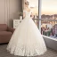 Audrey Hepburn Style Vintage / Retro Champagne Wedding Dresses 2019 A-Line / Princess Off-The-Shoulder Short Sleeve Backless Appliques Lace Beading Floor-Length / Long Ruffle