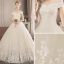 Audrey Hepburn Style Vintage / Retro Champagne Wedding Dresses 2019 A-Line / Princess Off-The-Shoulder Short Sleeve Backless Appliques Lace Beading Floor-Length / Long Ruffle