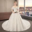 Chic / Beautiful Champagne Wedding Dresses 2019 A-Line / Princess Off-The-Shoulder Short Sleeve Backless Appliques Lace Glitter Tulle Cathedral Train Ruffle