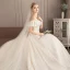 Chic / Beautiful Champagne Wedding Dresses 2019 A-Line / Princess Off-The-Shoulder Short Sleeve Backless Appliques Lace Glitter Tulle Cathedral Train Ruffle