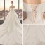 Chic / Beautiful Champagne Wedding Dresses 2019 A-Line / Princess Off-The-Shoulder Short Sleeve Backless Appliques Lace Glitter Tulle Cathedral Train Ruffle