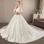 Simple Ivoire Satin Robe De Mariée 2019 Princesse De l'épaule Manches Courtes Cathedral Train Volants
