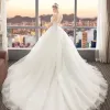Affordable Ivory Wedding Dresses 2019 A-Line / Princess Strapless Sleeveless Backless Chapel Train Ruffle