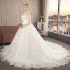 Affordable Ivory Wedding Dresses 2019 A-Line / Princess Strapless Sleeveless Backless Chapel Train Ruffle