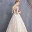 Bling Bling Champagne Wedding Dresses 2019 A-Line / Princess V-Neck 3/4 Sleeve Backless Appliques Lace Beading Sash Glitter Tulle Floor-Length / Long Ruffle