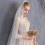 Bling Bling Champagne Wedding Dresses 2019 A-Line / Princess V-Neck 3/4 Sleeve Backless Appliques Lace Beading Sash Glitter Tulle Floor-Length / Long Ruffle