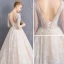 Bling Bling Champagne Wedding Dresses 2019 A-Line / Princess V-Neck 3/4 Sleeve Backless Appliques Lace Beading Sash Glitter Tulle Floor-Length / Long Ruffle