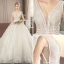 Meilleur Ivoire Dentelle Robe De Mariée 2019 Princesse V-Cou Sans Manches Dos Nu Perlage Cathedral Train Volants