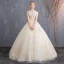 Affordable Champagne Wedding Dresses 2019 A-Line / Princess Off-The-Shoulder Short Sleeve Backless Appliques Lace Beading Floor-Length / Long Ruffle