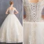 Affordable Champagne Wedding Dresses 2019 A-Line / Princess Off-The-Shoulder Short Sleeve Backless Appliques Lace Beading Floor-Length / Long Ruffle