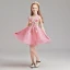 Chic / Beautiful Candy Pink Flower Girl Dresses 2019 A-Line / Princess Scoop Neck Cap Sleeves Appliques Flower Pearl Short Ruffle Wedding Party Dresses