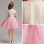 Chic / Beautiful Candy Pink Flower Girl Dresses 2019 A-Line / Princess Scoop Neck Cap Sleeves Appliques Flower Pearl Short Ruffle Wedding Party Dresses