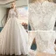 Chinese style Ivory Pierced Wedding Dresses 2019 A-Line / Princess High Neck 3/4 Sleeve Appliques Lace Glitter Tulle Chapel Train Ruffle