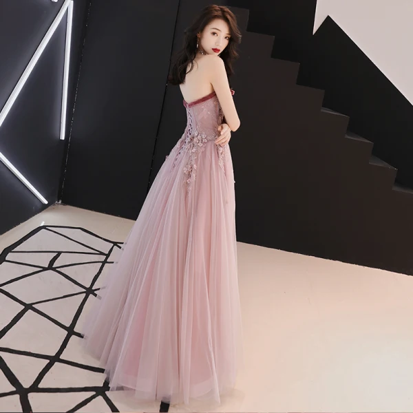 Elegant Rødmende Rosa Ballkjoler 2019 Prinsesse Sløyfe Kjæreste Uten Ermer Appliques Blonder Blomst Perle Rhinestone Lange Buste