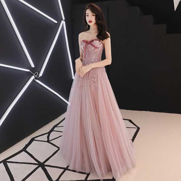 Elegant Rødmende Rosa Ballkjoler 2019 Prinsesse Sløyfe Kjæreste Uten Ermer Appliques Blonder Blomst Perle Rhinestone Lange Buste