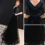 Abordable Bleu Marine Robe De Soirée 2019 Princesse V-Cou Manches Courtes Appliques En Dentelle Perlage Longue Volants Dos Nu Robe De Ceremonie