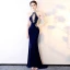 Sexy Bleu Roi Daim Robe De Soirée 2018 Trompette / Sirène Perlage Titulaire Sans Manches Faux Diamant Train De Balayage Dos Nu Robe De Ceremonie
