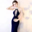 Sexy Bleu Roi Daim Robe De Soirée 2018 Trompette / Sirène Perlage Titulaire Sans Manches Faux Diamant Train De Balayage Dos Nu Robe De Ceremonie