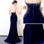 Sexy Bleu Roi Daim Robe De Soirée 2018 Trompette / Sirène Perlage Titulaire Sans Manches Faux Diamant Train De Balayage Dos Nu Robe De Ceremonie