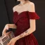 Schöne Burgunderrot Abendkleider 2019 A Linie Off Shoulder Kurze Ärmel Glanz Polyester Sweep / Pinsel Zug Rüschen Rückenfreies Festliche Kleider