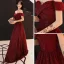 Schöne Burgunderrot Abendkleider 2019 A Linie Off Shoulder Kurze Ärmel Glanz Polyester Sweep / Pinsel Zug Rüschen Rückenfreies Festliche Kleider