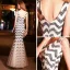Chic / Belle Ivoire Robe De Soirée 2019 Trompette / Sirène V-Cou Sans Manches Rayé Paillettes Longue Volants Dos Nu Robe De Ceremonie