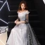 Chic / Belle Gris Robe De Soirée 2019 Princesse De l'épaule épaules Gonflée 3/4 Manches Glitter Étoile Longue Volants Dos Nu Robe De Ceremonie