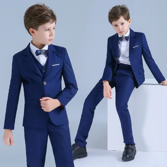Bleu Roi Costumes De Mariage Pour Garçons 2019 Manches Longues Manteau Chemise
