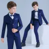 Royal Blue Boys Wedding Suits 2019 Long Sleeve Coat Shirt